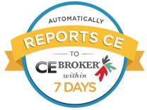"Automatically Reports to CE Broker Within 7 Days" Badge.