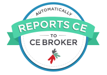 "Automatically Reports to CE Broker Within 30 Days" Badge.